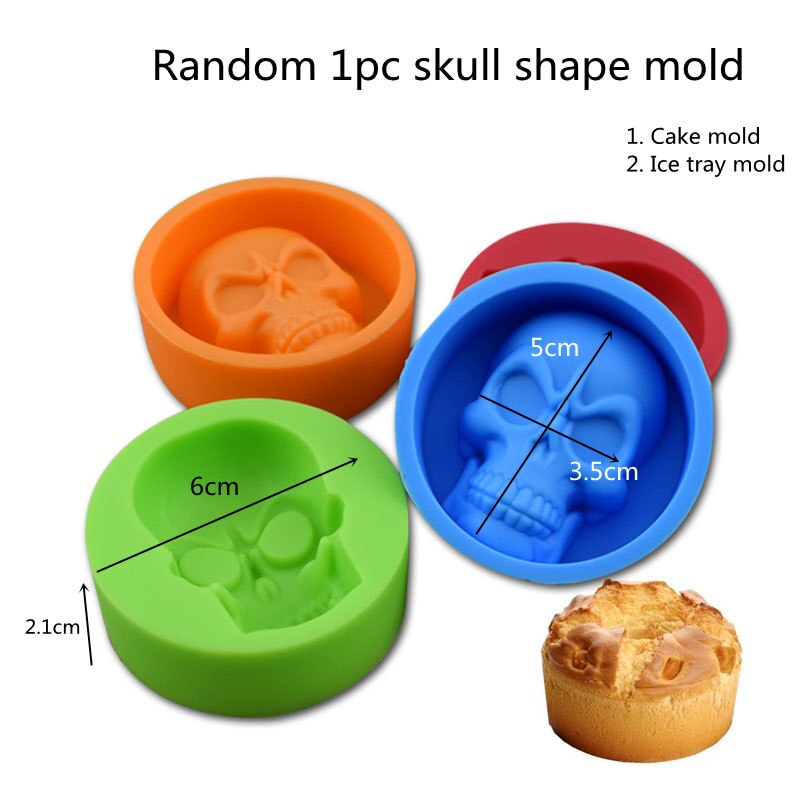 12 huller muffin silikone form gør-det-selv rund cupcake form cookies fondant bradepande non-stick budding dampet kage form bageværktøj: Tilfældig 1pc kranieform