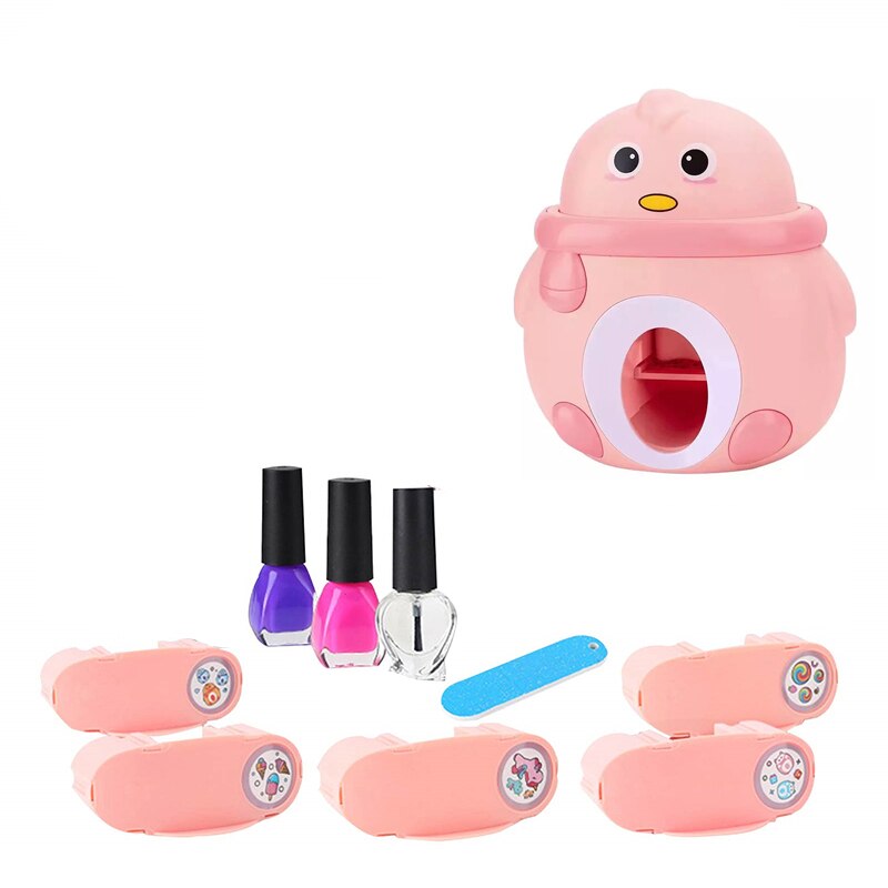 10 Pcs Prinses Pretend Play Nail Art Kit Kid Speelgoed Nagels Stamper Mini Machine Veilige Formule Meisje Nagellak Set voor Kinderen Speelgoed: chick pink