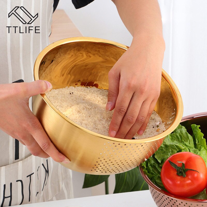 De acero inoxidable escurridor lavado cuencos cocina colador de Pasta verduras utensilios de cocina frijoles tamiz frutas Herramientas de limpieza