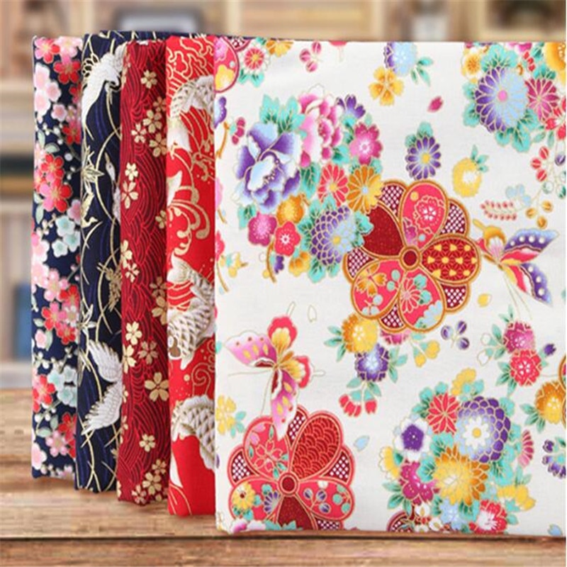 Tissu imprimé en coton fleuri doré de 150cm de large, tissu imprimé, kimono, vêtements artisanaux AH79