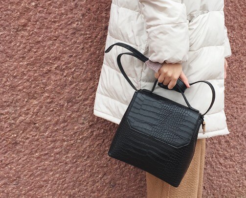 Décontracté Alligator sacs à main femmes Crocodile modèle sacs de messager femmes en cuir PU épaule sac à bandoulière femme sac à main offre spéciale: BLACK