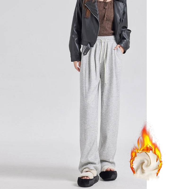 Pantalones de chándal holgados de lana y Cachemira para mujer, pantalones deportivos rectos de cintura alta elásticos cálidos informales para mujer, pantalones de de invierno 2024: S / Oro