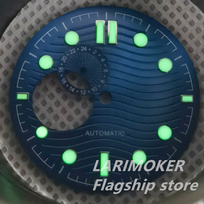 Larimoker 30.8 Mm Blauw/Zwart Water Rimpel Glow Green Hollow Out Dial Voor NH39 Beweging Horloges Accessoires