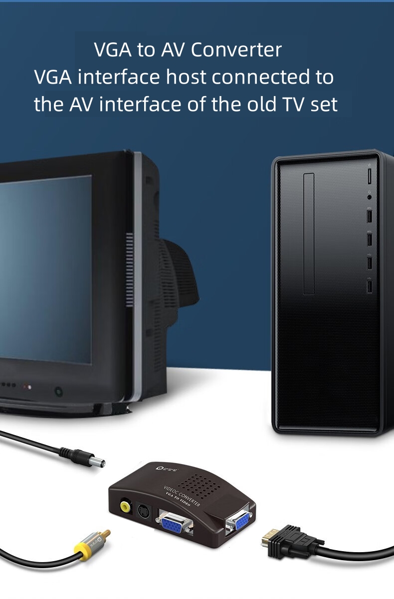 S-video AV/RCA/CVBS Compatible to VGA Video Converter for VCD/DVD/Webcam/set-top box PC HDTV