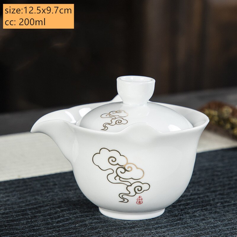 Palace Style Ceramics Tea Tureen Household Classic with Cover Teacup Boutique Handmade Gaiwan Chinese Tea Set Supplies: E1