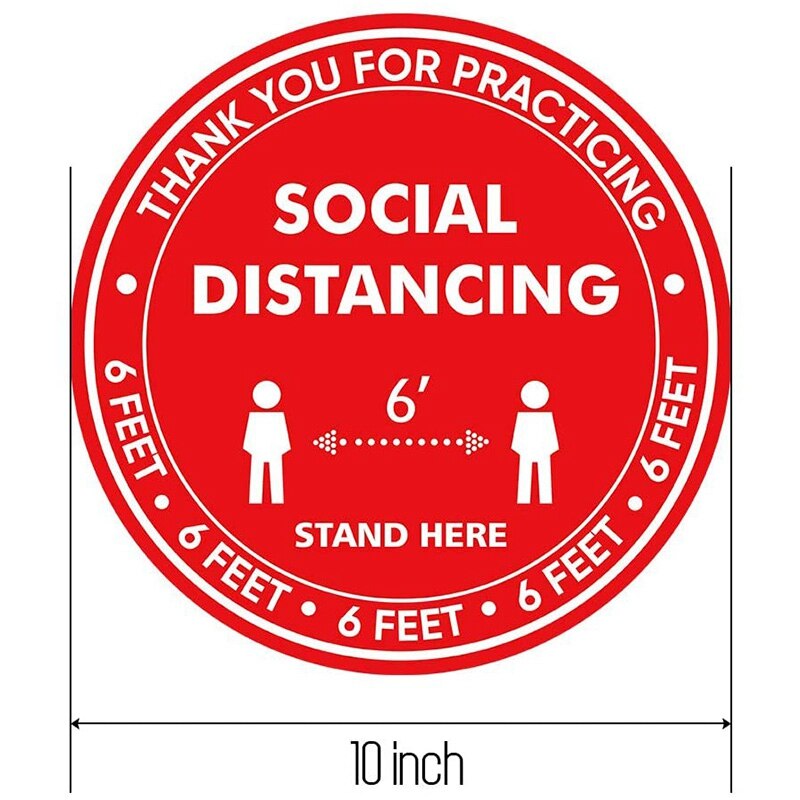 20 Social Distance Floor Stickers Sticker 6 FFET Distance Safety Floor Signs for Crowd Control 12 Inches Red