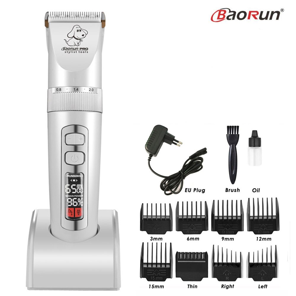 BaoRun P9 Clipper Dogs LCD Screen Pet Cat Clippers Electrical Grooming Trimmer Rechargeable Haircut Machine Animals: White Standrd