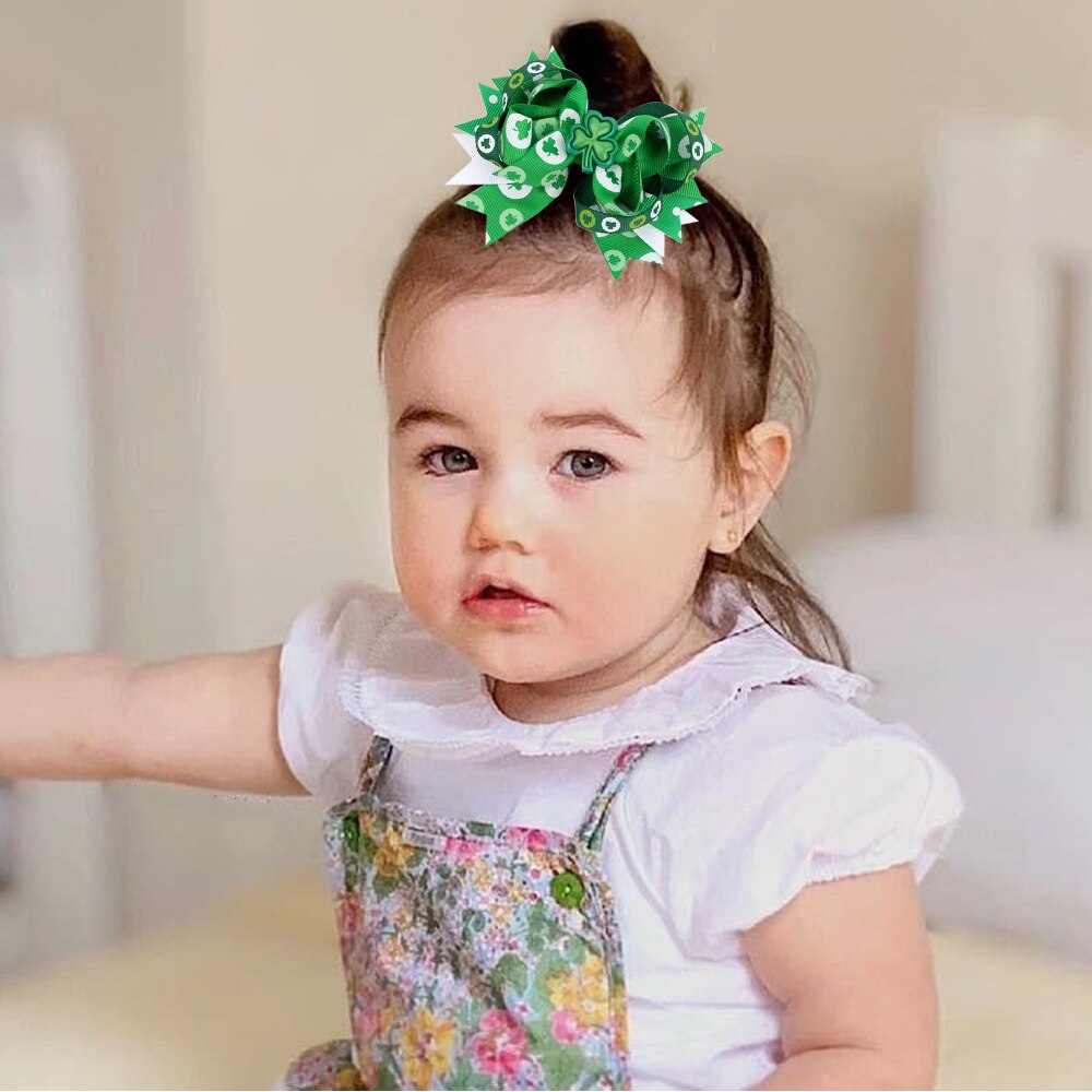 St. Patrick's Day Hair Bows Clips Irish Green Shamrock Clover Hair Barrettes St Patrick's Day Party Decorations Kids Party Favor