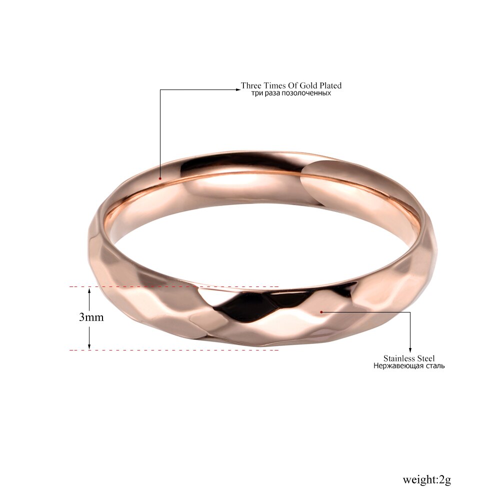 JeeMango Alla Moda Ufficio Stile In Acciaio Inox 3mm Taglio Ampio Viso Anniversario Anello In Oro Rosa Anello di Cerimonia Nuziale Dei Monili Per Le Donne JR19059