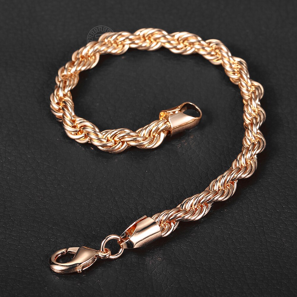 5/6mm 585 Rose Gold Twisted Rope Link Chain Bracelet for Women Men Party Wedding Jewelry Female Accessories 20cm DCB47