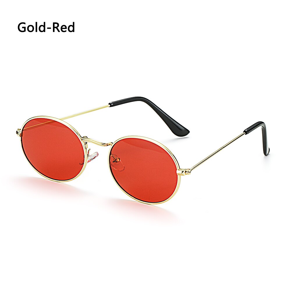 Vintage Small Metal Frame Oval Sunglasses Women Men's UV400 Shades Retro Sun Glasses Summer Beach Outdoor Hiking Eyewear: Gold-Red