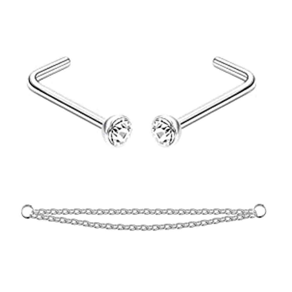 Anneaux de nez en chaîne pour femmes et hommes, Piercing, Double avec chaîne, clous, 20G: Rouge / Couleur jaune clair