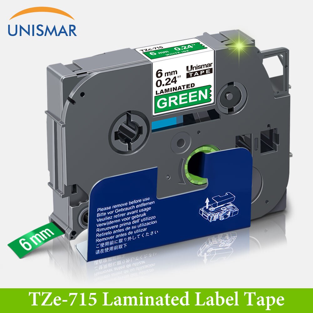 Unismar TZe-111 Black on Clear 1/4" 6mm Label Tape TZ-111 Tze111 Compatible for Brother P-touch PT TZe TZ Ribbon Label Maker: White on Green