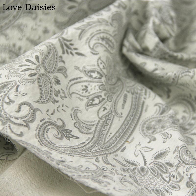 Grå paisley 100%  bomull seersucker tyg stretchig textil för gör-det-själv sommarkläder kläder klänning skjorta hantverk handarbete