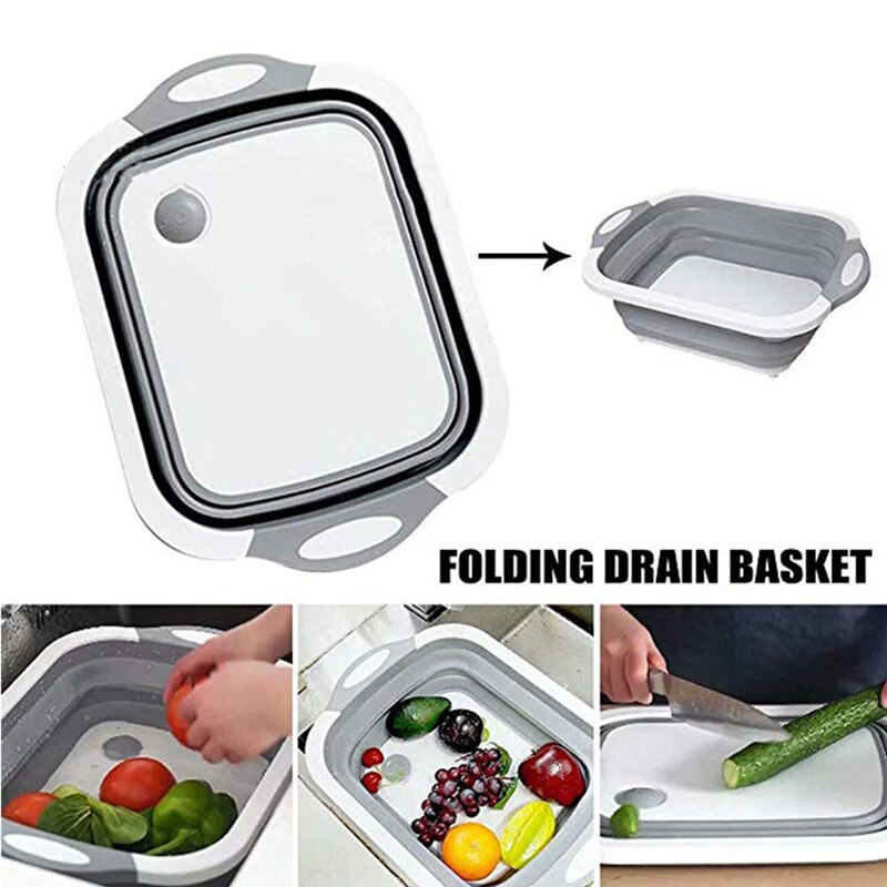 Kitchen Foldable Chopping Board Multifunction Wash Basin Vegetable Cleaning Leachable Water Bucket Portable Picnic Cutting Board