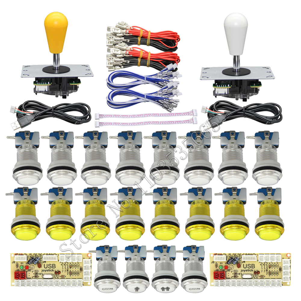 Gør-det-selv 2- spillers pc raspberry pi arkadespilsæt med led-trykknap amerikansk joystick usb-encoderkabler mame jamma-dele: Lysegrøn