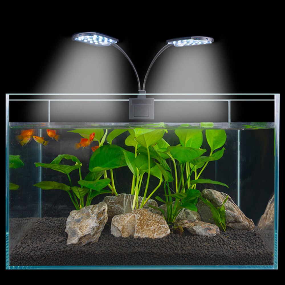 LED Double Head Aquarium Fish Tank Light 15W 32 LED Aquarium Planted Clip Lamp White LED Lighting