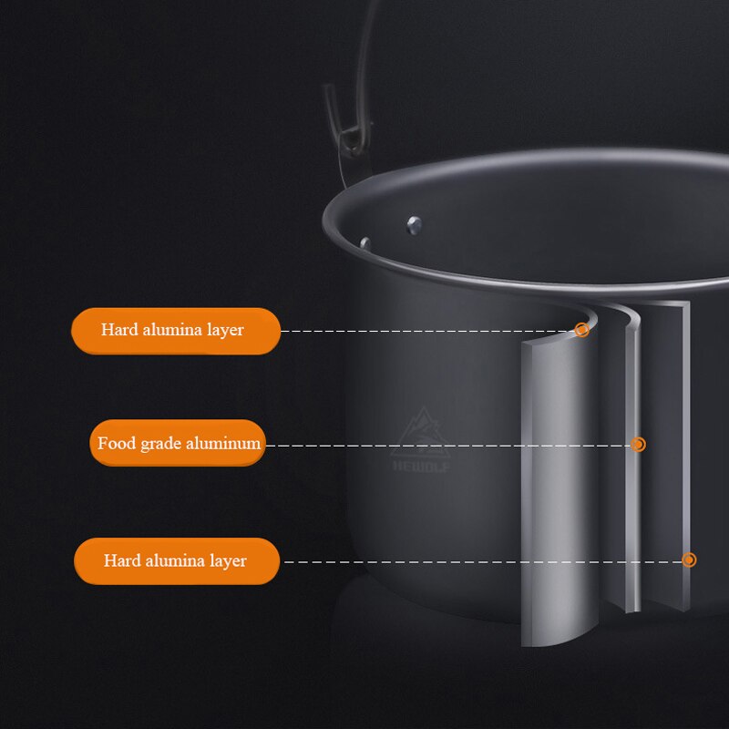 Hewolf 4l camping köksredskap utomhus servis stativ hängande gryta bärbar 4-6 personer picknick matlagning set grill