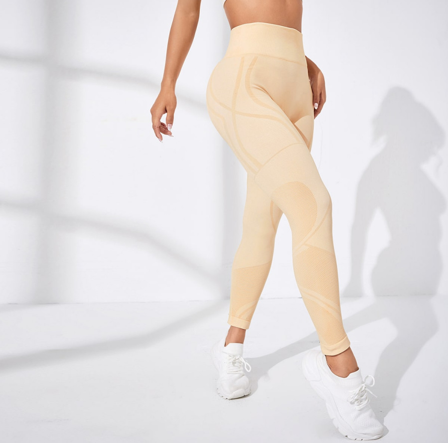 Pantalons de Yoga Leggings de Sport femmes sans couture taille haute Push Up femme collants Fitness entraînement Leggins salle de Sport: M / Beige