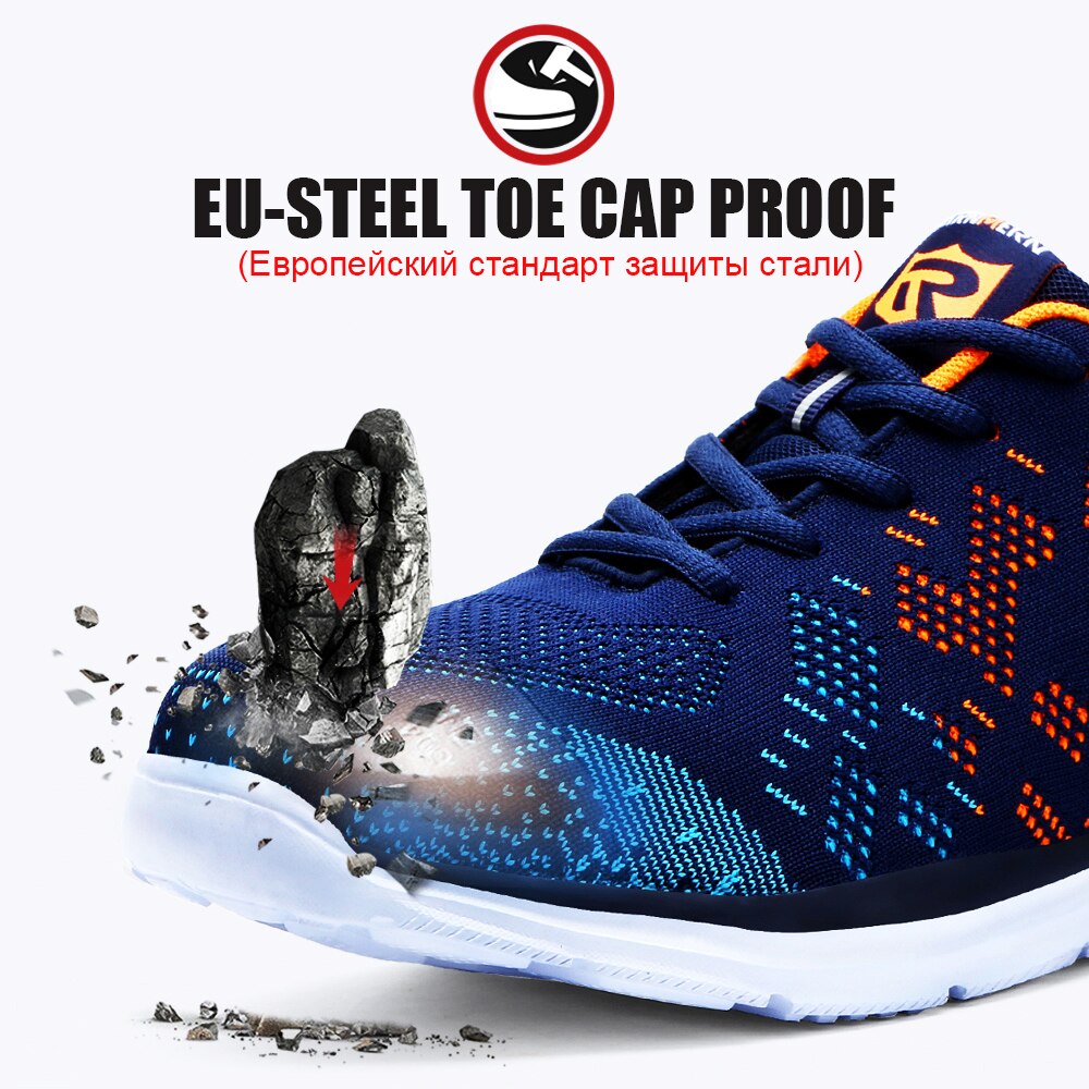 LARNMERN – Chaussures de sécurité pour homme, légères et respirantes, de travail, bout en acier, accessoires de construction anti-écrasement avec bandes réfléchissantes