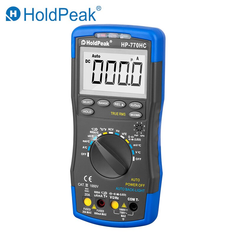 Multimetro HoldPeak HP-770HC True RMS Auto Ranging Digital Multimeter mit NCV Funktion und Temperatur/Frequenz/Duty Zyklus Test