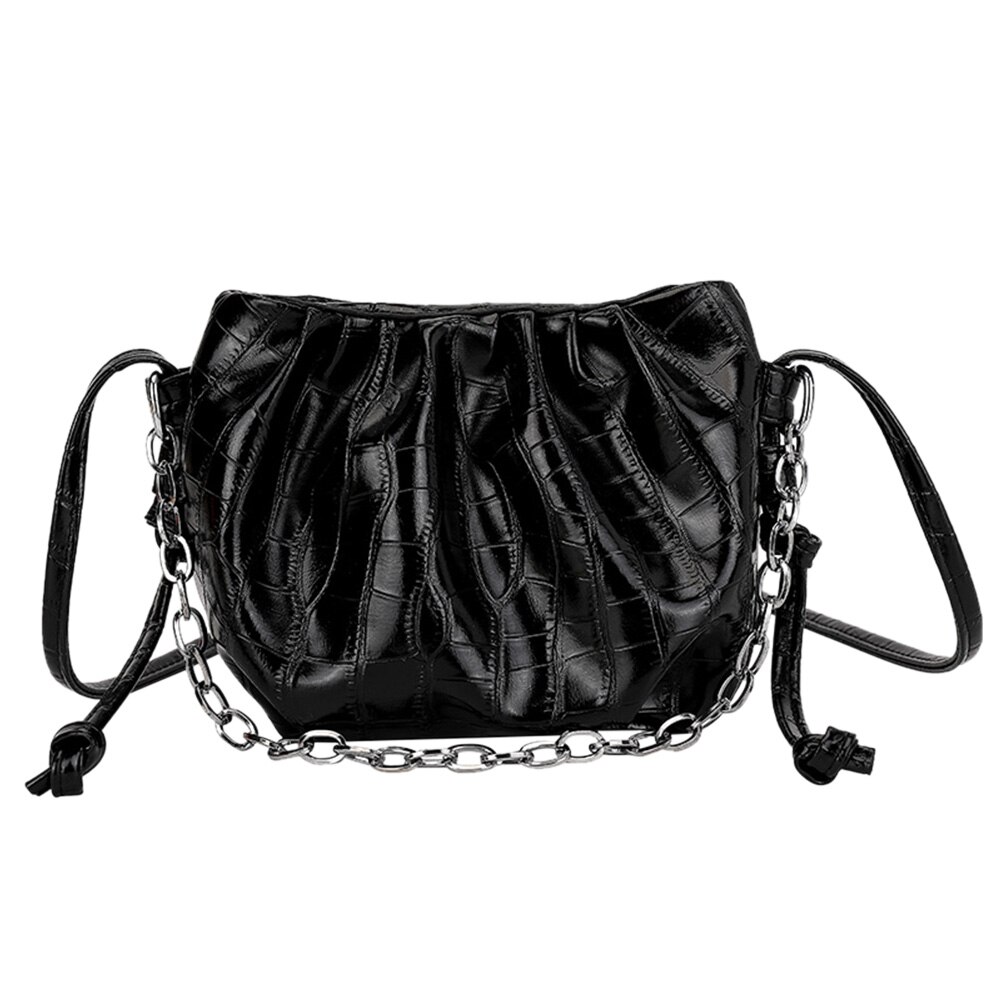 Frauen Casual Schulter Messenger Taschen PU Leder Reine Farbe Kette Tote Geldbörsen Jugend Damen Einfache Vielseitige Tasche: Black