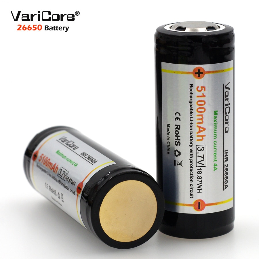 3 STKS VariCore Bescherming 26650 5100 mAh 3.7 V Li-lon Oplaadbare Batterij met PCB 4A 3.6 V Power batterijen voor Zaklamp