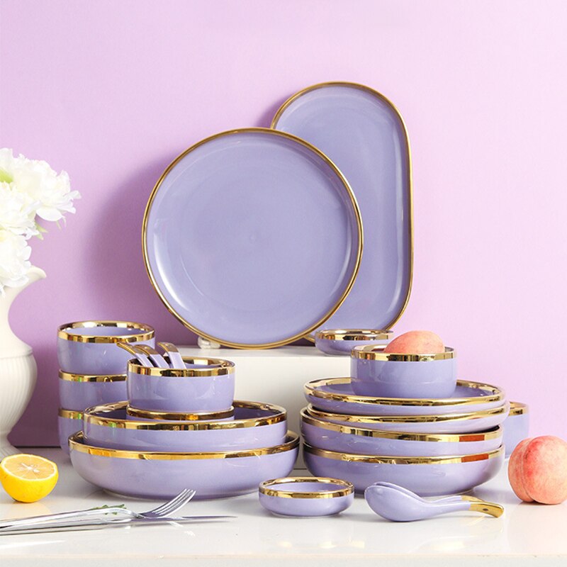 Dinnerware Set Porcelain Plates for Food Dinner Set Dishes Salad Soup Bowl Ceramic Plates and Bowls Set Tableware Set Spoon