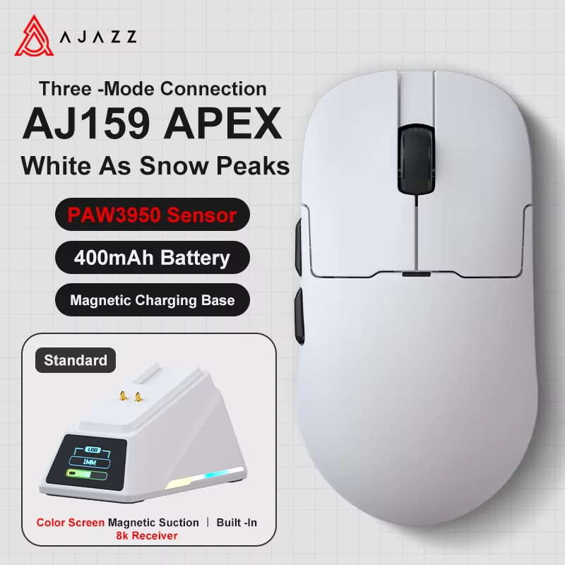 AJAZZ AJ159 APEX/AJ159PRO Kabellose Gamer-Maus mit magnetischer RGB-Ladestation, leichte AJ159P-Gaming-Maus für PC und Laptop: WHITE