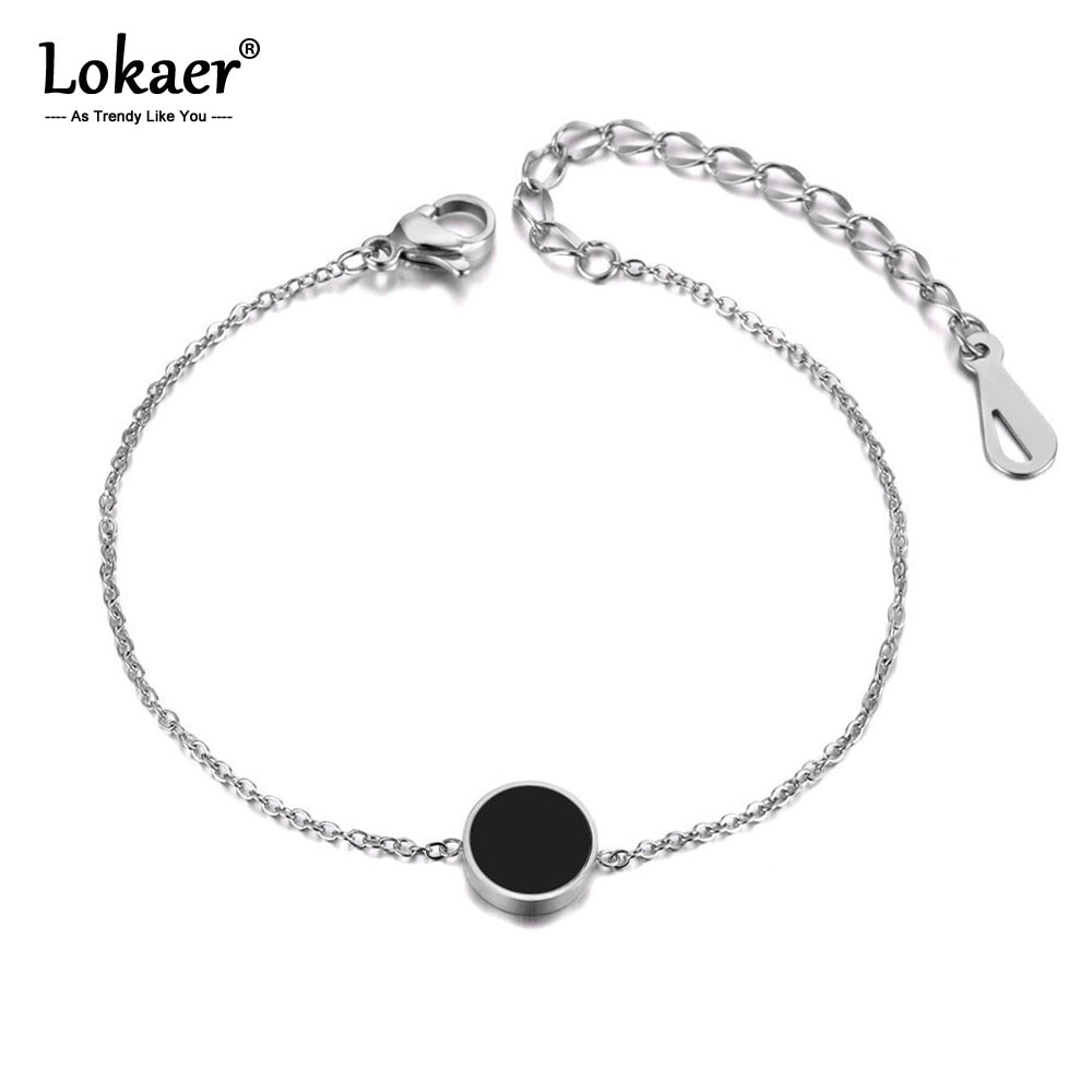 Lokaer White/Black Shell Charm Bracelet Bangle For Women Girls Stainless Steel Link Chain Bohemia Beach Jewelry B19022
