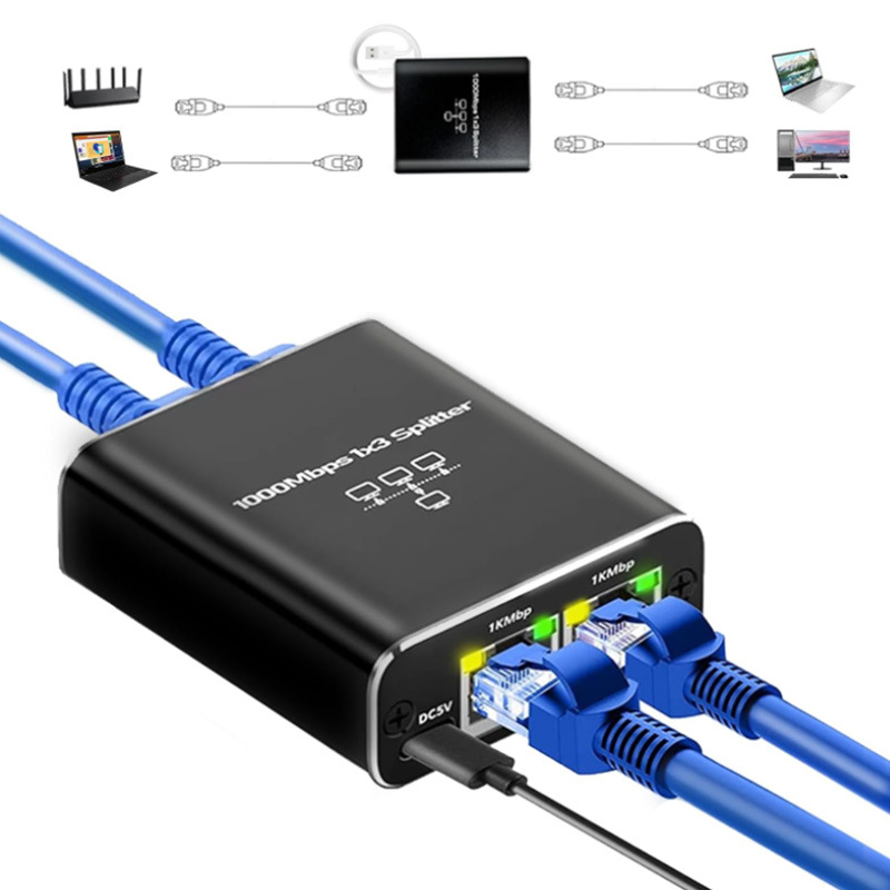 Rozgałęźnik sieciowy RGEEK Rozgałęźnik Ethernet do laptopa PC Sieć RJ45 1 do 2 3 4 Hub Ethernet 1000M Gigabite Rozgałęźnik Ethernet: BRĄZOWA