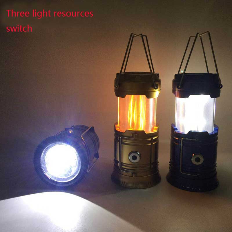 Camping Lantern Solar Power LED Light Source Poweful Portable Tent Work Lamp LED Flame Lantern Torch3 orders