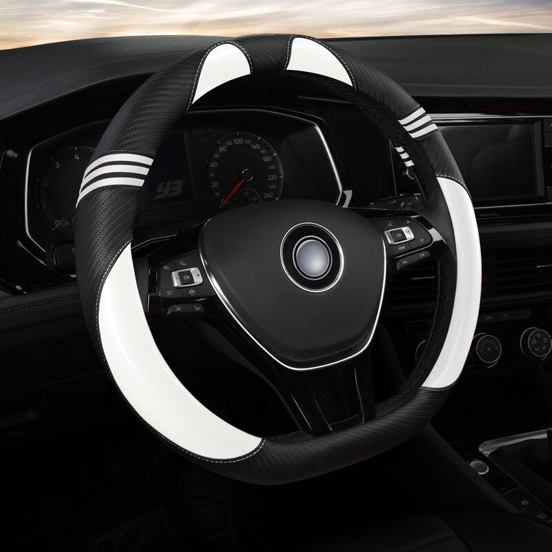 Fundas de volante de coche de cuero ecológico de cobertura completa, Funda de cuero PU para volante de ford ranger s-max smax tourneo connect: Blanco