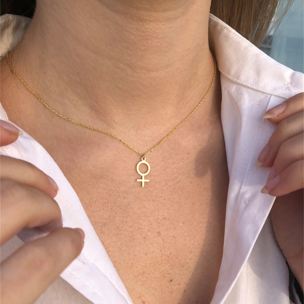 Feministischen Halskette für Frauen edelstahl Jahrgang Weibliche Symbol Anhänger Halsband Halsketten Schutz Schmuck mujer