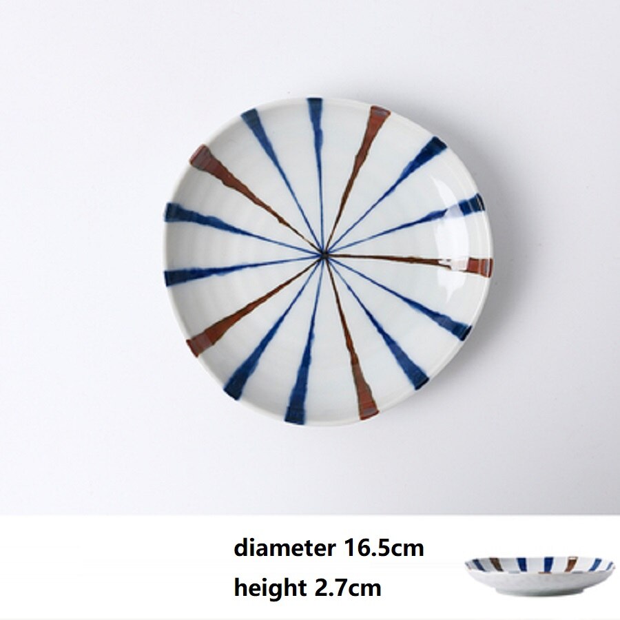 1 Pc Japanse Schotel Plaat Keramische Onderglazuur Retro Creatieve Lijnen Eenvoudige Exquise Huishouden Gemaakt In Japan: Diameter 16.5cm