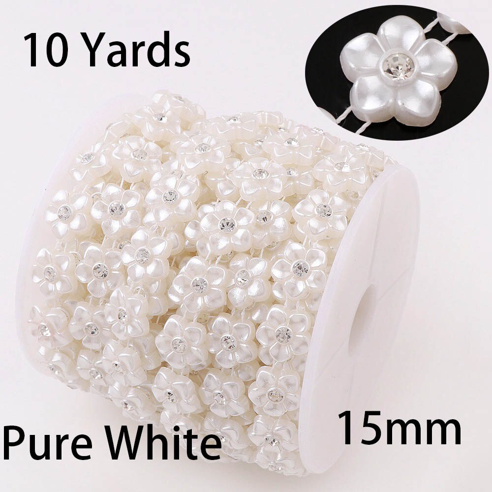1 rulle pärlkedja 10 yards blomma form abs plast strass smycken kedjor bröllopsklänning hantverk kvinnor kläder material: Aa287