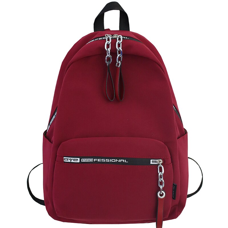 Female Backpack Women Chain Cute Harajuku School Backpacks for Teens Girl Waterproof Nylon Luxury Ladies Kawaii Bag Book: wine red