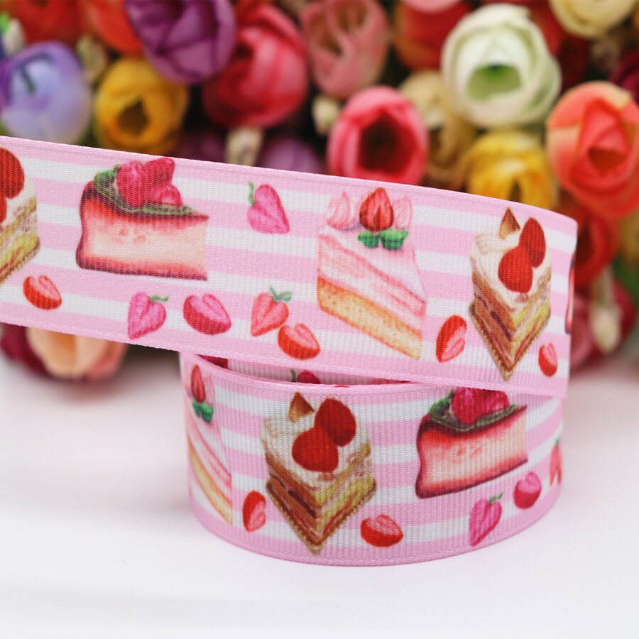 10 Yards Grosgrain Lint Aardbei/Cake Gedrukt Lint 1 "25 MM Voor Hair Bows DIY Ambachten Handgemaakte Accessoires m19041001