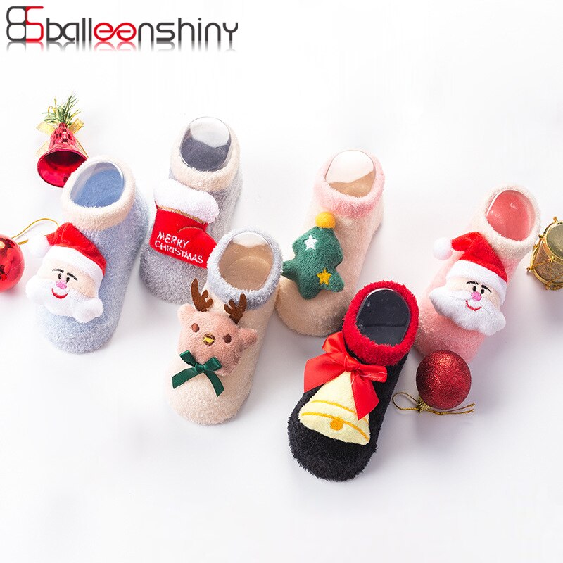 Balleenshiny crianças meias para meninas meninos engrossar impressão algodão crianças bebê natal meias para recém-nascidos infantil curto meias