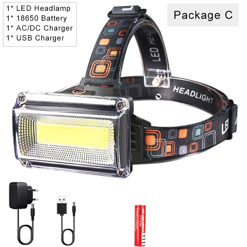 40000 lms cob led forlygte reparation lys hovedlampe usb genopladeligt vandtæt forlygte 18650 batteri fiskelys: Pakke c