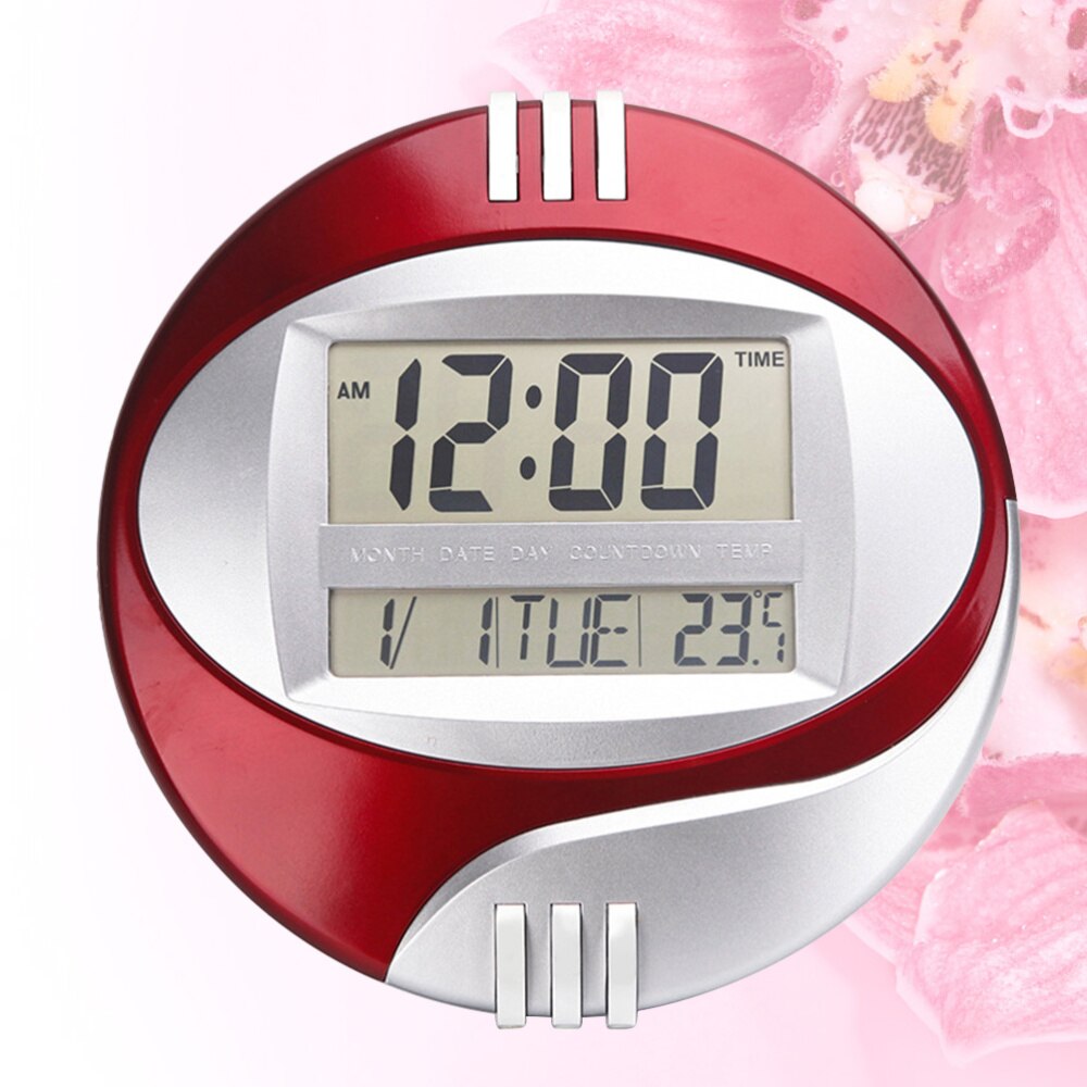 LED Large Display Digital Wall Desk Alarm Clock with Temperature and Humidity without Battery (Red): Default Title