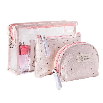 Hmunii dames s 3- delige make-up reistasset in verschillende maten, opbergtas, handvat, toilettas, multifunctionele reisaccessoires: Roomwit