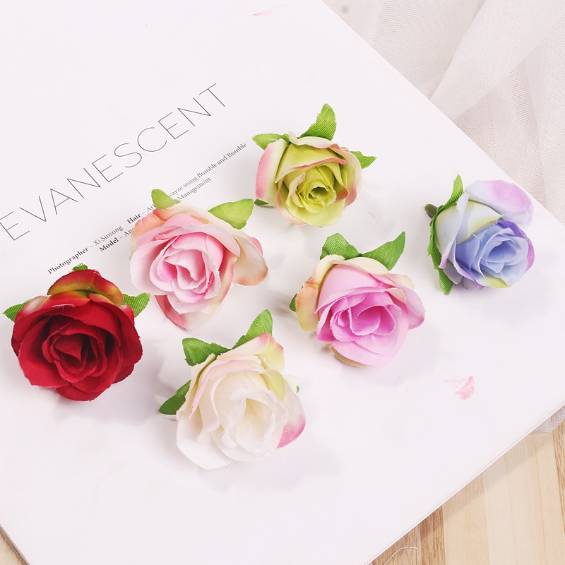 10pcs Zijde rozen 4cm kunstbloemen hoofd voor thuis kerstmis nieuwjaar bruiloft decoratie accessoires simulatie bloem