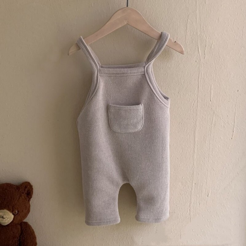 Neonato neonato ragazzo tasca in cotone bretella pantalone primavera autunno tuta neonato pagliaccetto senza maniche vestiti per bambini 9M-2T: grey / 2T