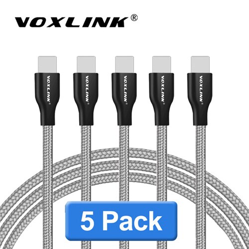 VOXLINK – lot de 5 câbles USB tressés en Nylon pour iphone X XS XR, charge rapide, synchronisation des données 2,4 a, pour iphone xs max 8Plus 7 6s ipad mini: Gray 5pcs cable / 2m