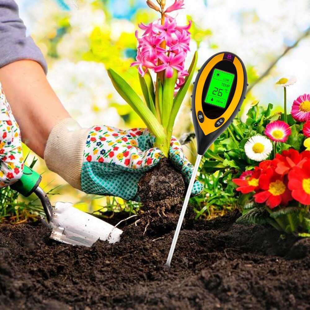 Medidor digital de ph do solo 4 em 1, monitor de temperatura, luz solar, testador para jardinagem, plantas, agricultura com luz negra