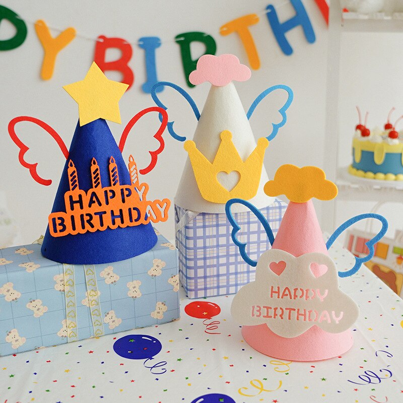 Chapeau d'anniversaire pour enfants, joli chapeau avec nœud en feutre, pour bébé de 100 jours, décoration de fête, accessoires Photo