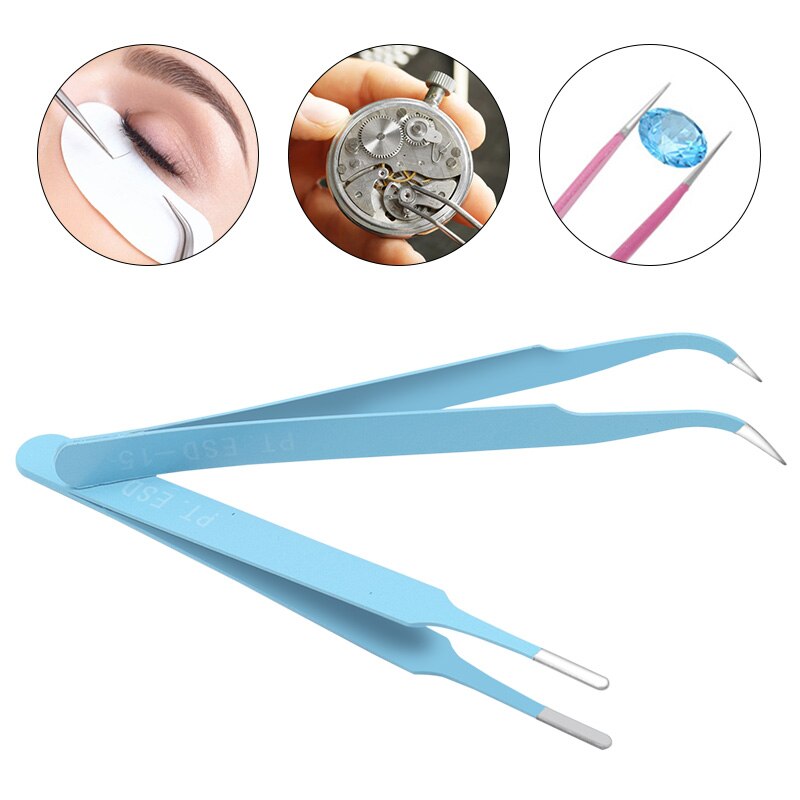 6pcs Anti-static ESD Stainless Steel Tweezers Maintenance Tools Industrial Precision Curved Straight Tweezers Repair Tools