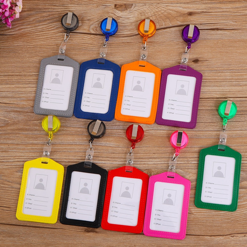 1PC Bank Credit Card Holders Bus ID Holders Identity Badge Protective Shell with Retractable Reel Office Supply Red/Yellow/Blue