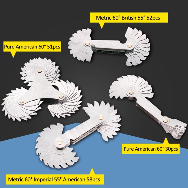 55-60 Graden Metrische Inch Schroefdraad Pitch Gauge Blade Gage Pitch Vouwen Voor Meten Gauging Tool Rvs schroef Gaug
